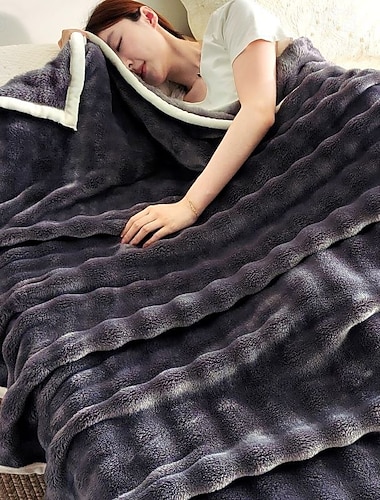  tykt, luftig boblefleece-teppe, mykt flanellpledd til sofa, kontor, lurseng, lett, varmt, klimaanleggsteppe, koselig sjal
