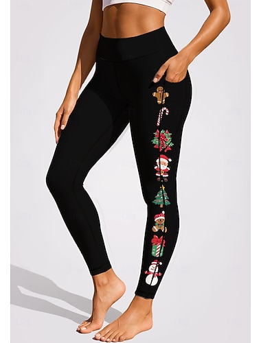  Noël Femmes Unisexe leggings de pilates Pantalons de fitness Jambières de gymnastique Poches Droit de timbre Poches Latérales Pilates Salle de sport Entraînement en salle Pantalons Collants Leggings