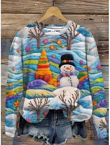  Julekvinne Santa Claus genser sweatshirt casual langermet crew neck regulære topper gate daglig bruk casual lys rosa rosa rød blå beige vår høst vinter