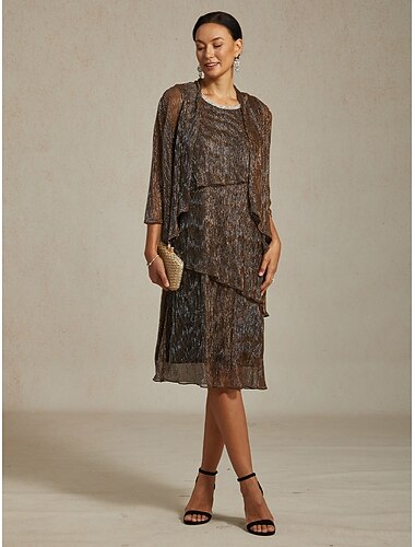  Femmes Robe Midi Robe fourreau Robe Plissée Robe dos nu Élégant Fête Formel Soirée robe demoiselle d honneur Cocktail Perlé Superposé Métallique Coupe régulière Couleur Unie Sans manches Col ras du