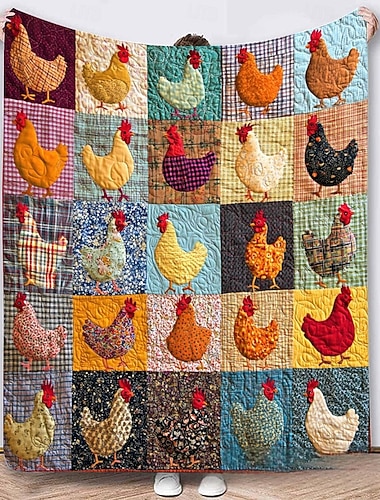  Couverture à carreaux coq vintage confortable, douce et légère &charme de ferme pour toutes les saisons, cadeau parfait &confort au quotidien