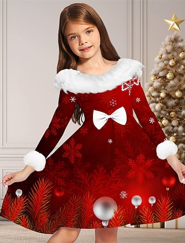  Χριστούγεννα Κορίτσια » 3D Γραφική Χιονονιφάδα Φόρεμα Μακρυμάνικο Άνοιξη Φθινόπωρο Διακοπές Καθημερινά Αργίες Πανεμορφη Γλυκός Παιδιά 4-12 χρόνια Φόρεμα για πάρτυ Φόρεμα σε γραμμή Α Ως το Γόνατο