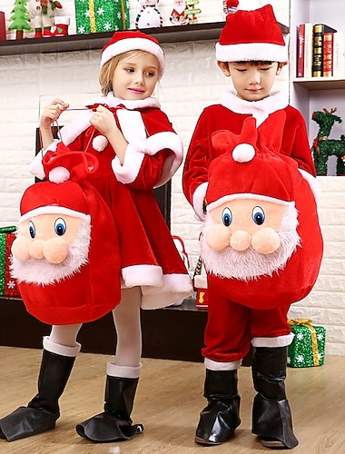 Tomtdräkt jultomten cosplay kostym kläder julklänning barn unisex jul färgblock lapptäcke julset julspecial barn jul karneval maskerad jul 4 år+   Tomtdräkt jultomten cosplay kostym kläder julklänning barn unisex jul färgblock lapptäcke julset julspecial barn jul karneval maskerad jul 4 år+