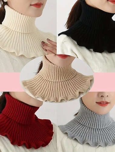  سترة برقبة مدورة مطاطية - بلوفر دافئ وجيد التهوية برقبة عالية للارتداء اليومي، متوفر بـ 6 ألوان: أسود، رمادي، بيج، أحمر نبيذي، كاكي، والمزيد