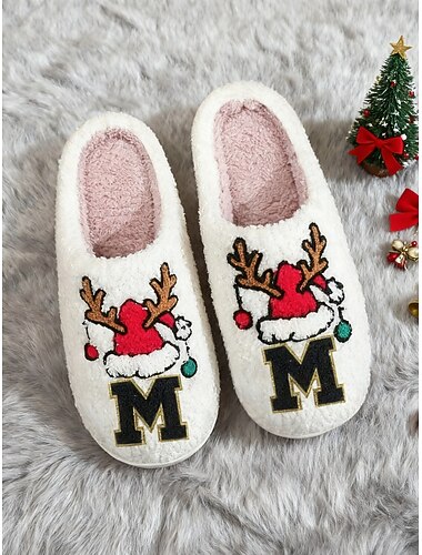  כפכפים נעימים לנשים לחג המולד עם עיצוב איילים - כפכפים רכים עם 26 אותיות לבחירה, בנושא חג, מושלמים להירגעות ומתנות