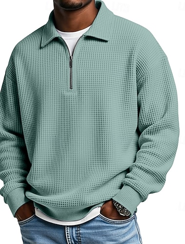 Herre Vaffel poloskjorter Kvart zip-polo utendørs Avslappet Quarter Zip Langermet Mote Moderne Helfarge Med Tekstur Strikket Vår & Vinter Alle årstider Løstsittende Svart Hvit Navyblå Mørkegrønn   Herre Vaffel poloskjorter Kvart zip-polo utendørs Avslappet Quarter Zip Langermet Mote Moderne Helfarge Med Tekstur Strikket Vår & Vinter Alle årstider Løstsittende Svart Hvit Navyblå Mørkegrønn