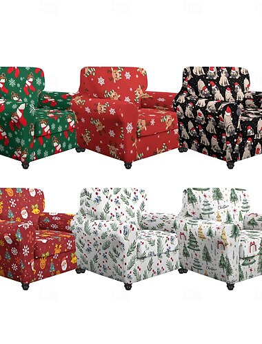  Świąteczne pokrowce na fotele i sofy, poliestrowe pokrowce z przędzy barwionej na rośliny, rozciągliwe, idealne do świątecznej dekoracji domu