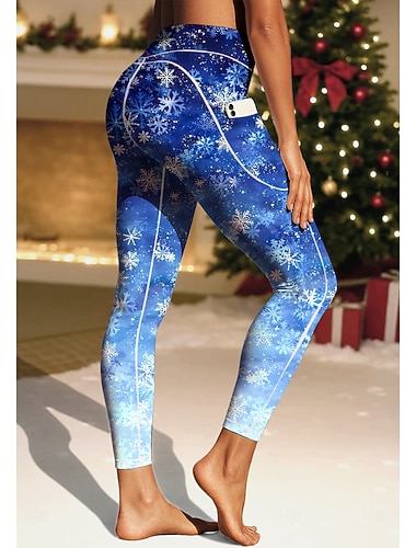  Noël Femmes leggings de pilates Pantalons de fitness Jambières de gymnastique Poches Droit de timbre Poches Latérales Pilates Salle de sport Entraînement en salle Pantalons Collants Leggings Noël