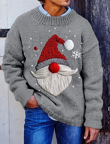  醜いクリスマスセーター 男性用 グラフィック プルオーバーセーター ニット クルーネック カジュアル バケーション ストリート 日常 3Dプリント 編み 保温 長袖 春 秋 冬 ネイビーブルー グリーン グレー