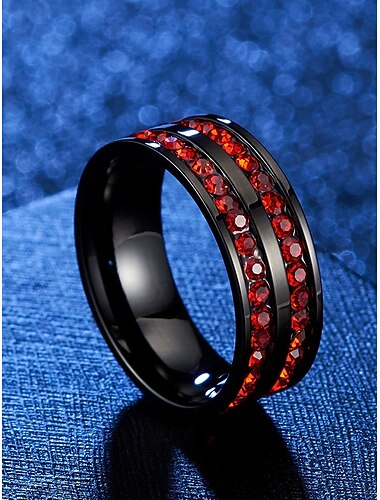  Pánský vánoční prsten z titanové oceli s červenými a modrými krystaly, více barev, ideální jako sváteční módní doplňky a dárky.