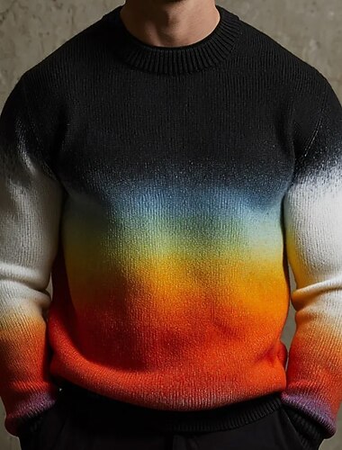  Herre Fargeblokk Stripet Pullover genser Strikketøy Crewneck Fritid Feriereise Daglig 3D-utskrift Hold Varm Langermet Vår Høst Vinter Flerfarget a Flerfarget B Multi Color