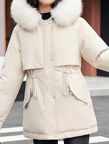  Női Télikabát Műszőrme Anorák Melegen tartani Kényelmes Fur Trim Cipzár Zseb Gombok Alkalmi Sima Szabadtéri Hétköznapi viselet Alkalmi Hétvége Hosszú Kapucni Laza öltözet Hosszú ujj Felsőruházat