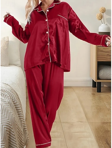  Geschenke Weihnachten Damen Pyjamas Loungewear Pyjama Set Aktive Mode Luxus Hose Urlaub Zuhause Langarm Rot Blau Lila Grün Frühling Herbst Winter