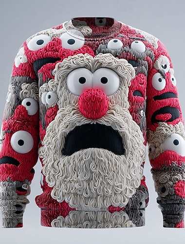  Уродливый рождественский свитер Муж. Дед Мороз 3D печать 3D в мультяшном стиле Пуловер Свитер Вязаная одежда "Круглый вырез ""под горло""" На каждый день Отпуск Повседневные Вязанная Сохраняет тепло