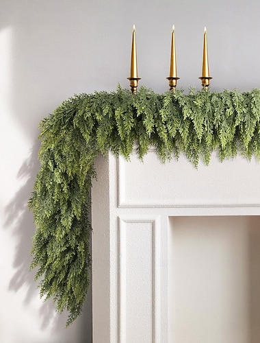  Świąteczna girlanda cedrowa z realistyczną, miękką, grubą sosną, sztuczna zielona girlanda z imitacji cedru sosnowego do kominka, kominka, wnętrza, na zewnątrz, na imprezę świąteczną, do dekoracji