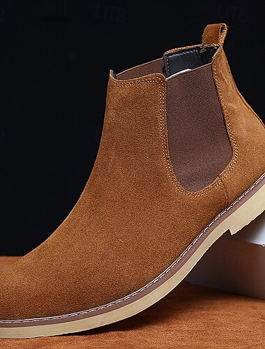 Мужские коричневые замшевые ботинки челси — стильный дизайн без застежек, удобные для повседневной носки, идеально подходят для повседневных и элегантных мероприятий   Мужские коричневые замшевые ботинки челси — стильный дизайн без застежек, удобные для повседневной носки, идеально подходят для повседневных и элегантных мероприятий