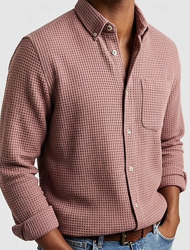 Herren Hemd Waffelhemd Freizeithemd Stehkragenhemd Knopfhemd Hellgrün Rosa Wein Marineblau Blau Langarm Einfach Texture Mandarinkragen Lässig Täglich Fronttasche Bekleidung Mode Modern Lässig Bequem   Herren Hemd Waffelhemd Freizeithemd Stehkragenhemd Knopfhemd Hellgrün Rosa Wein Marineblau Blau Langarm Einfach Texture Mandarinkragen Lässig Täglich Fronttasche Bekleidung Mode Modern Lässig Bequem