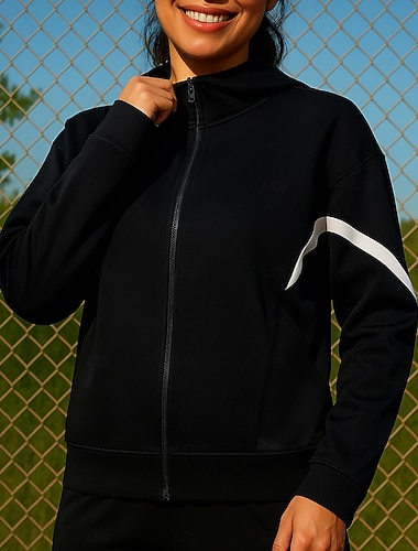  Dame Joggejakke Utejakke Løpejakke Full glidelås Langermet Ytterklær Atletisk Fargeblokk Solbeskyttelse Hurtigtørkende Lettvekt Pustende Tennis Golf Løp Sports Sportsklær Svart Blå Lilla