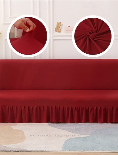  Capa de sofá-cama de seda leitosa de cor sólida, 1 peça, capa dobrável elástica sem braços, acabamento em renda, adequada para animais de estimação, protetora para todas as estações