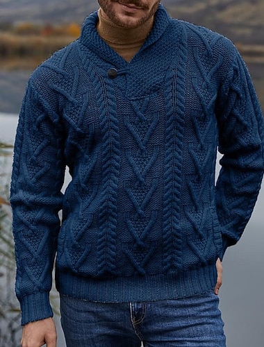Herren Pullover Gerippt Zopfmuster Stricken Normale Oberteile Gestrickt Schmale Passform Einfach Schalkragen Strickware Zeitgenössisch Lässig Alltagskleidung Bekleidung Herbst Winter Wasserblau Weiß   Herren Pullover Gerippt Zopfmuster Stricken Normale Oberteile Gestrickt Schmale Passform Einfach Schalkragen Strickware Zeitgenössisch Lässig Alltagskleidung Bekleidung Herbst Winter Wasserblau Weiß