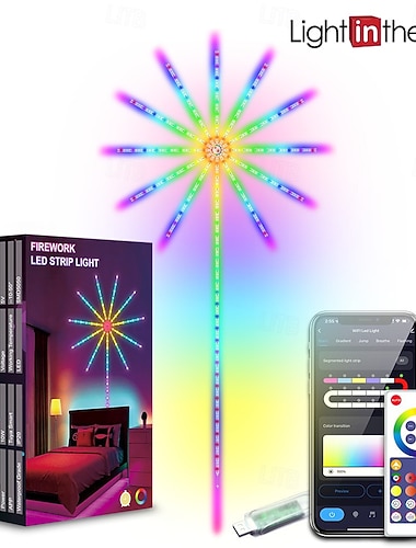 Smart Vuurwerk LED Lichten USB Aangedreven Kamer Decor Kleurveranderende Vuurwerk LED Lichten voor Slaapkamer met Lancering Burst Effect RGB LED Strip Lichten Afstandsbediening App Controle voor   Smart Vuurwerk LED Lichten USB Aangedreven Kamer Decor Kleurveranderende Vuurwerk LED Lichten voor Slaapkamer met Lancering Burst Effect RGB LED Strip Lichten Afstandsbediening App Controle voor