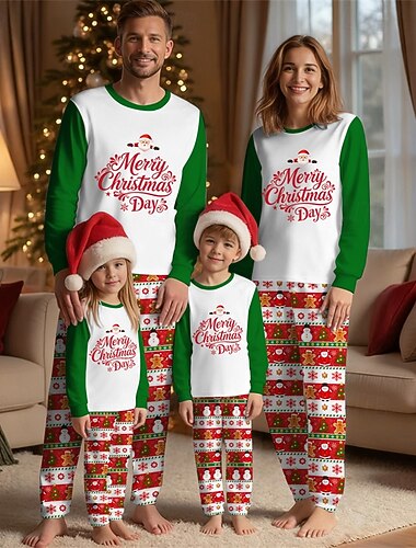  Familie Uite Crăciun Pijamale de familie de Crăciun Pijamale Seturi de familie Grafic Mos Craciun Om de Zăpadă Casă Imprimeu Alb Roșu-aprins Verde Închis Manșon Lung Zilnic Tinute potrivite
