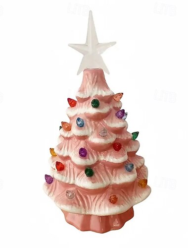  18,8cm Belyst Harpiks Juletre med Flerfargede Pærer  Stjerne Dekorasjoner Festlig Borddekorasjon Hjem Kontor eller Piano Akcent Julesdekorasjon Stjerne Topp