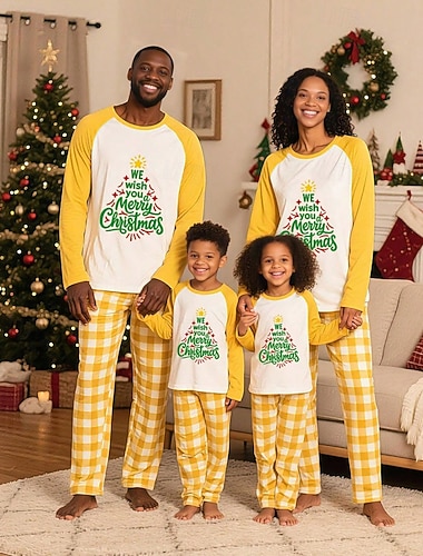 familj Jul Jul familjepyjamas Pyjamas Familjeset Grafisk Rutig Julgran Hem Mönster Gul Långärmad Dagligen Matchande kläder   familj Jul Jul familjepyjamas Pyjamas Familjeset Grafisk Rutig Julgran Hem Mönster Gul Långärmad Dagligen Matchande kläder