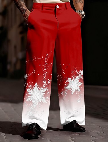Weihnachten Herren Schneeflocke Farbverlauf Hose Anzughose Mittlere Taille Modisch lässig Ferien Weihnachtsfeier Relaxed Fit Anzughose mit flacher Vorderseite und Seitentaschen Herbst Winter 3D-Druck   Weihnachten Herren Schneeflocke Farbverlauf Hose Anzughose Mittlere Taille Modisch lässig Ferien Weihnachtsfeier Relaxed Fit Anzughose mit flacher Vorderseite und Seitentaschen Herbst Winter 3D-Druck