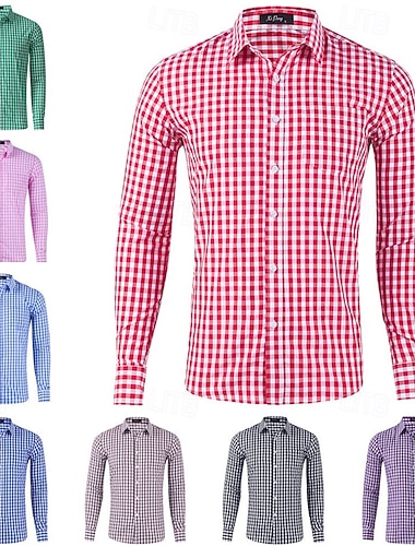 Herren Hemd Kleidhemd Freizeithemd Kariertes Hemd Knopfhemd Schwarz Rosa Rote Purpur Grün Langarm Kariert Revers Geschäft Täglich Bekleidung Baumwollmischung Mode Smart Casual   Herren Hemd Kleidhemd Freizeithemd Kariertes Hemd Knopfhemd Schwarz Rosa Rote Purpur Grün Langarm Kariert Revers Geschäft Täglich Bekleidung Baumwollmischung Mode Smart Casual