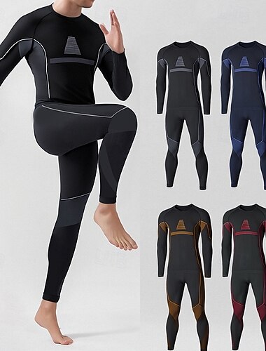  男性用 ベースレイヤー上部と下部 保温下着セット ソリッド スーツウェア 秋冬 レッド ブルー スキー ハイキング いい結果になる 防風 ウォーム 長袖 スポーツ アクティブウェア マイクロエラスティック レギュラー