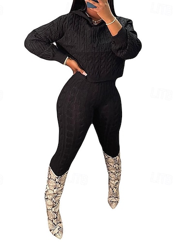  בגדי ריקוד נשים פעיל סגנון רחוב ערכות מכנסיים בולרו טופ שרוול ארוך עם קפוצ'ון צבע אחיד טלאים בָּחוּץ חופשה יומי שחור כתום אפור סתיו רגיל