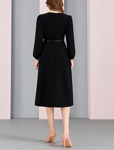  A-linje Te-lengde Festkjole Cocktail Kjole Langermet Crew-hals Elegant Årgang Fest Spandex Polyester Kjole til brudens mor med Plissert Fargeblokk