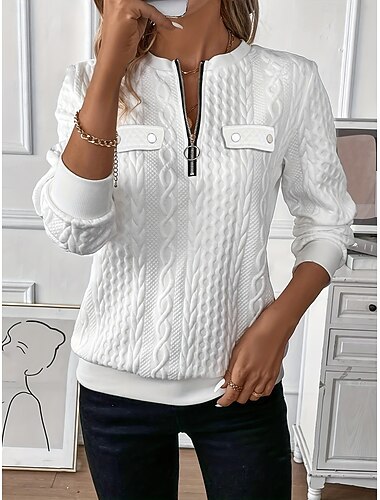  γυναικείο φούτερ μονόχρωμο κομψό καθημερινό casual μακρυμάνικο στρογγυλό ντεκολτέ V κανονικό μπλουζάκι καθημερινό γιορτινό τσέπη καφέ λευκό ροζ μπλε άνοιξη φθινόπωρο χειμώνας άνοιξη, φθινόπωρο,