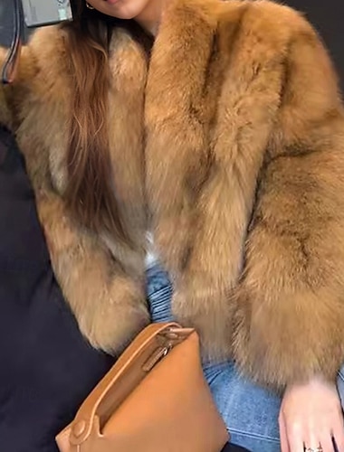  Γυναικεία Χειμερινό παλτό Παλτό Faux Fur Διατηρείτε Ζεστό Άνετο Κουμπιά Κοντοκομμένο Καθημερινό Σκέτο Διακοπές Καθημερινά Ρούχα Εξόδου Σαββατοκύριακο Κανονικό Λαιμόκοψη V Κανονικό Μακρυμάνικο
