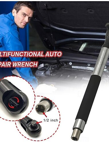  6-in-1-Versatz-Verlängerungsschlüssel, elektrischer Ratschenschlüssel mit abnehmbarem Adapter, kompatibel mit 1/2-Zoll-, 1/4-Zoll- und 3/8-Zoll-Stecknüssen, Akku-Schlagschrauber-Verlängerungsstange