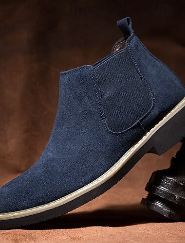  stivali chelsea da uomo in pelle scamosciata blu navy: stile slip-on alla moda, morbidi e comodi, perfetti per outfit casual e invernali