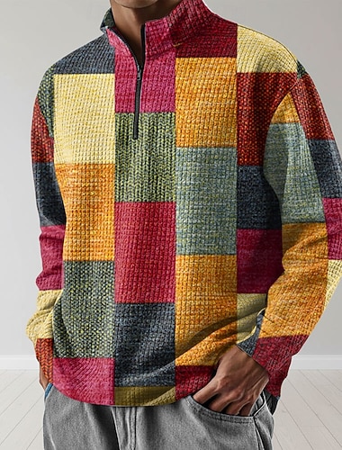  رجالي منقوش كنزة موضة يوميا كلاسيكي كاجوال كم طويل مرتفعة ربع الرمز البريدي الأماكن المفتوحة المنزل المكتب عمل أزرق برتقالي أخضر إحزم الخريف الشتاء مصمم S M L XL XXL XXXL