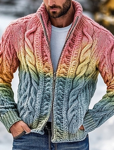 Homens Suéter Sueter Cardigan Suéter com zíper Cabo Tricotar Túnica Zip Up Bloco de cor Gradiente Colarinho Clerical Férias Moda Casual Roupa Diária Roupa Primavera Outono Azul S M L   Homens Suéter Sueter Cardigan Suéter com zíper Cabo Tricotar Túnica Zip Up Bloco de cor Gradiente Colarinho Clerical Férias Moda Casual Roupa Diária Roupa Primavera Outono Azul S M L
