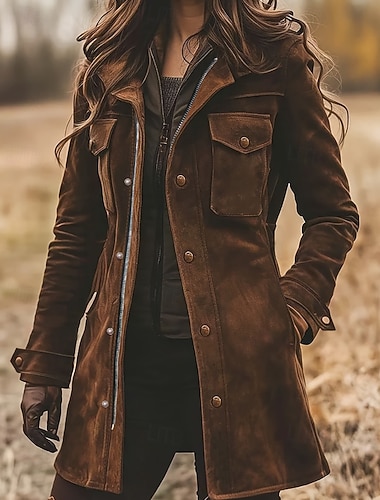  Γυναικεία Χειμερινό παλτό Σακάκι Casual Jacket Διατηρείτε Ζεστό Άνετο Τσέπη Κουμπιά Βίντατζ Καθημερινό Σκέτο Διακοπές Καθημερινά Ρούχα Εξόδου Σαββατοκύριακο Μακρύ Απορρίπτω Κανονικό Μακρυμάνικο