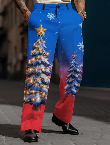 Weihnachten Herren Weihnachtsbaum Weihnachtslicht Hose Anzughose Mittlere Taille Modisch lässig Outdoor Ferien Relaxed Fit Anzughose mit flacher Vorderseite und Seitentaschen Herbst Winter 3D-Druck   Weihnachten Herren Weihnachtsbaum Weihnachtslicht Hose Anzughose Mittlere Taille Modisch lässig Outdoor Ferien Relaxed Fit Anzughose mit flacher Vorderseite und Seitentaschen Herbst Winter 3D-Druck