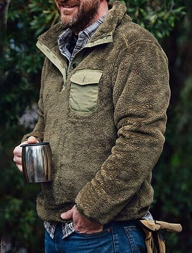  Bărbați Hanorca Fleece Polar Verde Militar Trifoi Gri Deschis Verde Deschis Guler în picioare Bloc Culoare Peteci Buzunar Sporturi & Exterior Zilnic Concediu Poliester Șic Stradă De Bază Casual