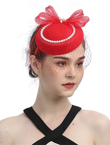  魅力的な人 チュール フェドーラ帽 結婚式 ティーパーティー 競馬 カクテル エレガント ヴィンテージ と 人造真珠 チュール かぶと 帽子