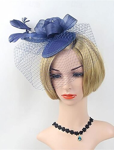  قطع زينة الرأس قماش قبعة فيدورا زفاف حفلة شاي سباق خيول كوكتيل أنيق عتيق مع ريش خوذة أغطية الرأس