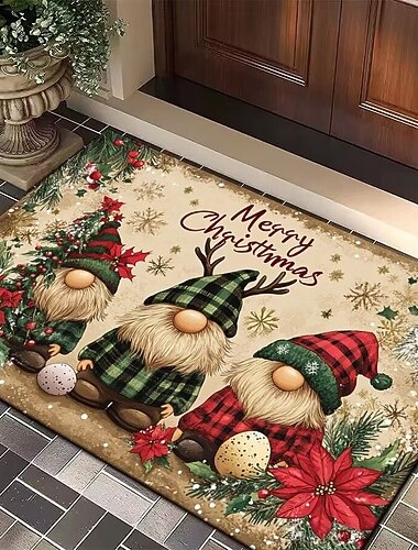  Julegulvmatte til julenissen, rødt dekorativt juleteppe til inngangsparti, stue, innendørs bruk