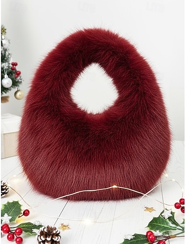  borsa a tracolla da donna in pelliccia sintetica, morbido materiale peluche, stile hobo chic per le feste di Natale, disponibile in più colori