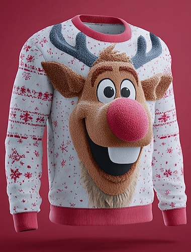  Pull de Noël moche Homme Chaque Imprimé Pull Tricots Col Rond Occasionnel Vacances Quotidien Festival Garder au chaud manche longue Printemps Automne Hiver Rouge