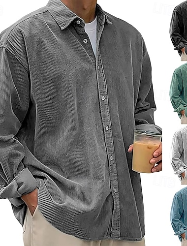 Herren Hemd Freizeithemd Cordhemd Knopfhemd Schwarz Weiß Marineblau Blau Purpur Langarm Umlegekragen Outdoor Straße Bekleidung Vintage Lässig   Herren Hemd Freizeithemd Cordhemd Knopfhemd Schwarz Weiß Marineblau Blau Purpur Langarm Umlegekragen Outdoor Straße Bekleidung Vintage Lässig
