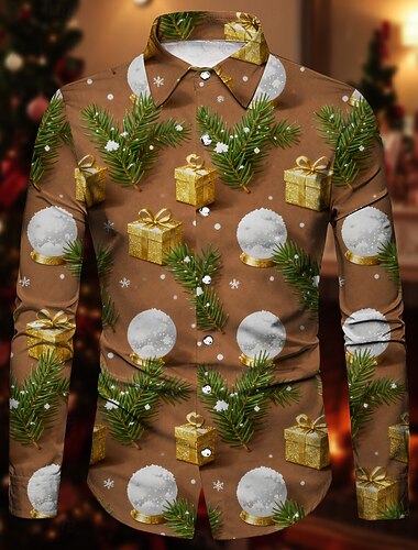  Święta Długie rękawy Koszula zapinana na guziki Święty Mikołaj Graficzny Zabawne Zabawny na Męskie Dla dorosłych Druk 3D  Do Święta Karnawał Nowy Rok Impreza