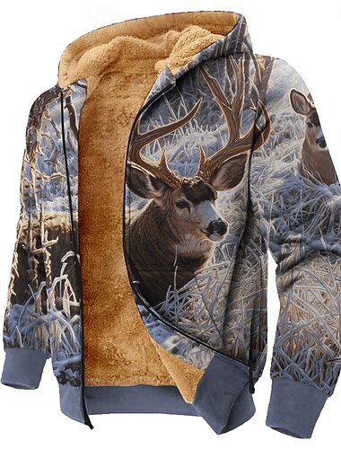  Per uomo Cervo Pile Felpa con Cappuccio Giacca di pelle Felpa Classico Militare Da caccia Manica Lunga Girocollo All'aperto Campeggio Blu 3# Blu 2# Blu Con zip Autunno Inverno progettista S M L XL